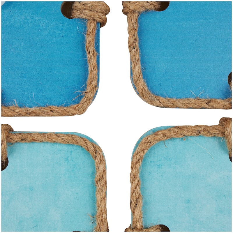 Blue Wooden Ombre Sea Life Home Wall Decor with Rope Accents (Set of 4)
