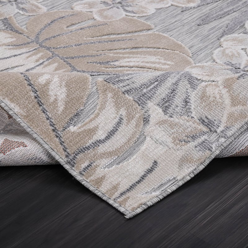 VILLADECOR Leaf Indoor Outdoor Area Rug Low High Pile Rugs For Patio