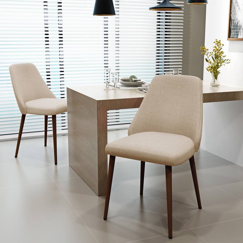 Mid Century Armless Dining Chairs Set of 2, Modern Kitchen Chairs with Metal Legs, Upholstered Accent Chairs for Dining Room - Wheat