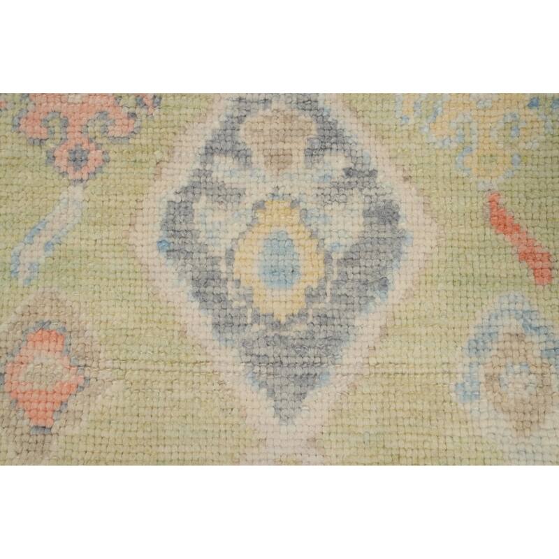 Hand Knotted Oriental 100% Wool Carpet Transitional Geometric Green Oushak Runner Rug - 7' 11'' X 3' 0''