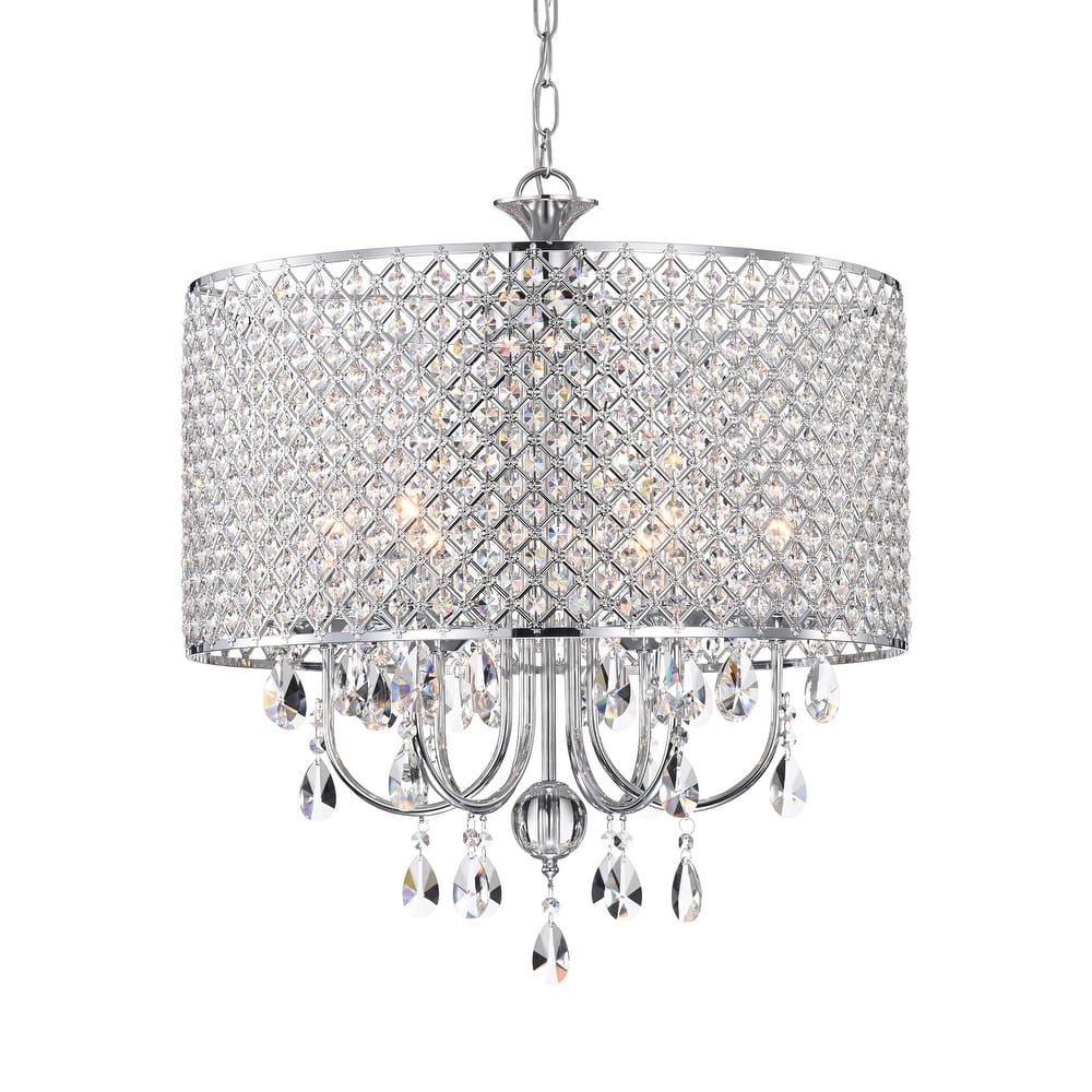 Round Beaded Drum Chandelier with Hanging Crystals