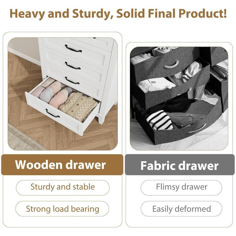 5 Dresser for Bedroom, 41.3" Tall Vertical Drawer Dresser with Large Storage