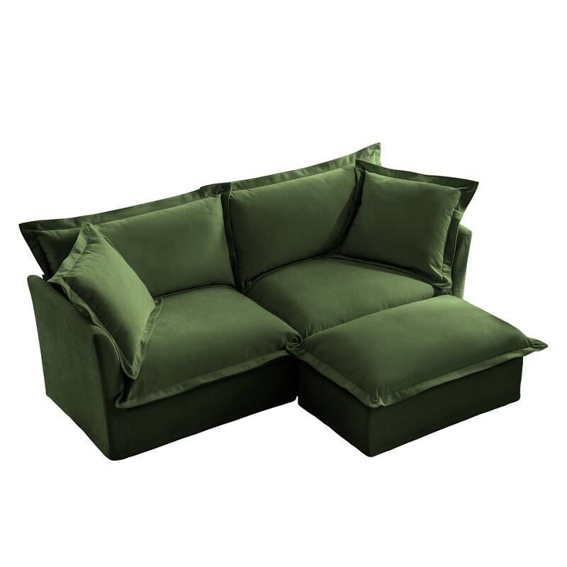 83" L-Shaped Chenille 2-Seater Loveseat Sofa with Removable Ottoman