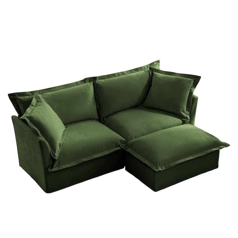 83.4" Chenille L-Shaped Sectional with Convertible Ottoman and 2-Seater Sofa & Pillows