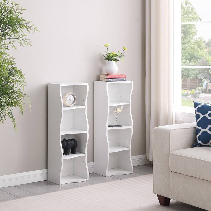 Wavy Border 8-Tier Adjustle Shelf - Modular Ultra-Thin Bookcase for Home Office & Display