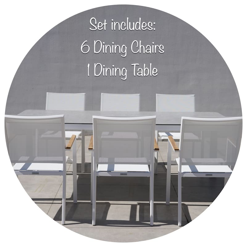 Amanti White 7-Piece Aluminum Outdoor Dining Set with Sling Set in White - N/A