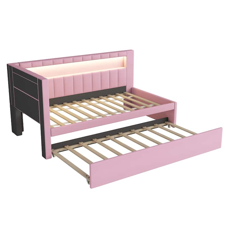L-shape Daybed Built-in LED Belt and USB Ports, Corner Sofa Bed