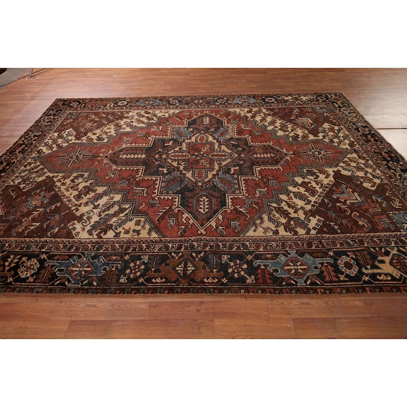 Pre-1900 Antique Heriz Serapi Persian Area Rug Handmade Wool Carpet - 7'5" x 10'4"