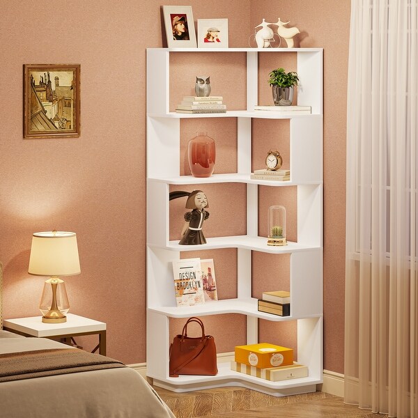 6 Tier Corner Bookshelf 64.9 Inch Industrial Bookcase with Baffles On Sale Bed Bath Beyond 37031465