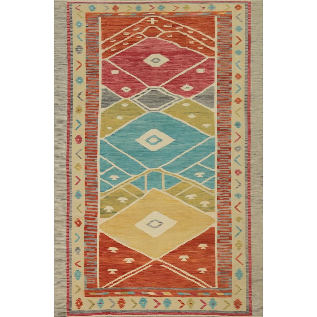 Hand Woven Oriental 100% Wool Carpet Southwestern Tribal Multi-Colored Kilim Area Rug - 13' 0'' X 9' 9''