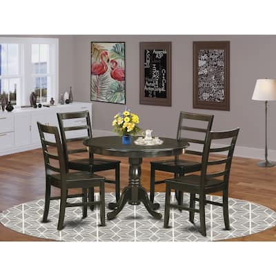 5 Piece Dinette Set for 4 - Round Kitchen Table with Chairs - 42 Inch Table - Cappuccino Finish