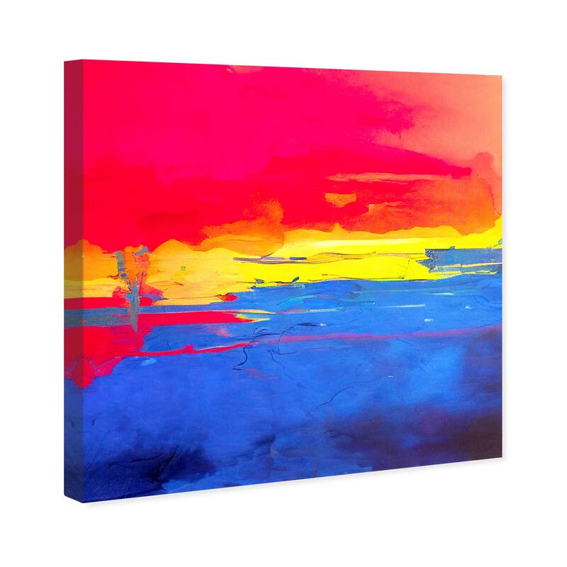 Wynwood Studio Abstract Neon Seaside Sunset Blue and Modern & Contemporary Wall Art Canvas Print