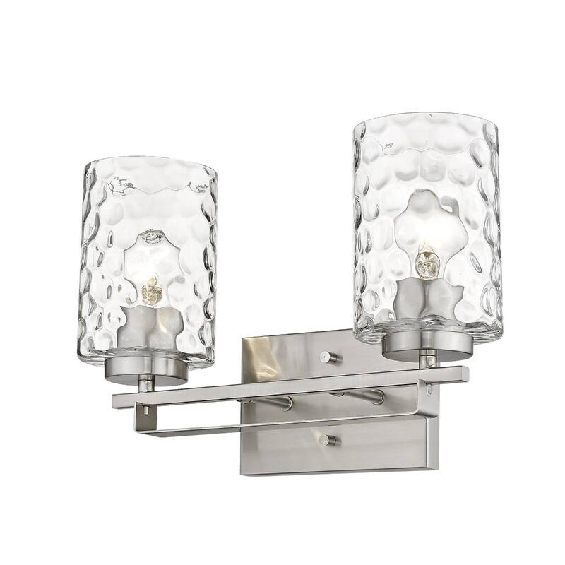 Hardwired Double Light Wall Sconce with Dimmable Steel Fixture and Clear Glass for Bathroom or Hallway - 10" H x 15" W x 6" D - Silver