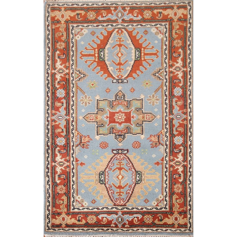Light Blue Kazak Indian Area Rug Hand-knotted Wool Carpet - 3'2"x 5'1"