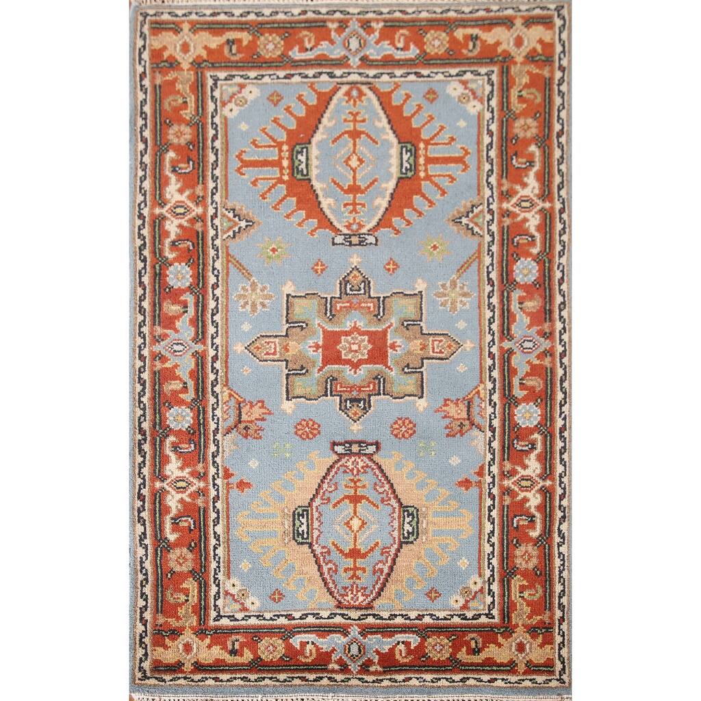 Light Blue Kazak Indian Area Rug Hand-knotted Wool Carpet - 3'2"x 5'1"