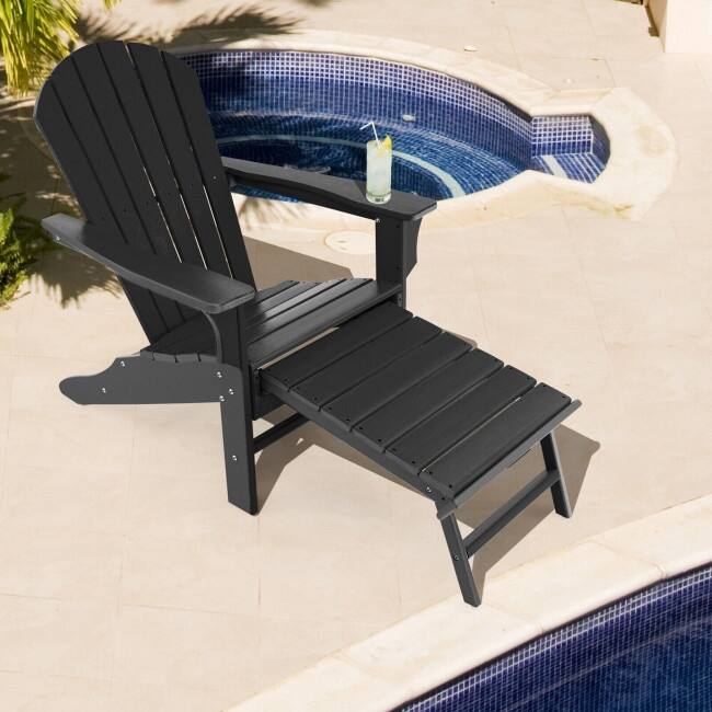 Patio HDPE Adirondack Chair with Retractable Ottoman - 29" x 53" x 37.5" (L x W x H)