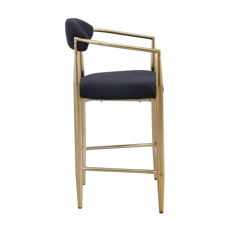 Modern Set of 2 Bar Stools with Armrests Cushioned Seat and Metal Frame for Dining Room Living Room and Bedroom