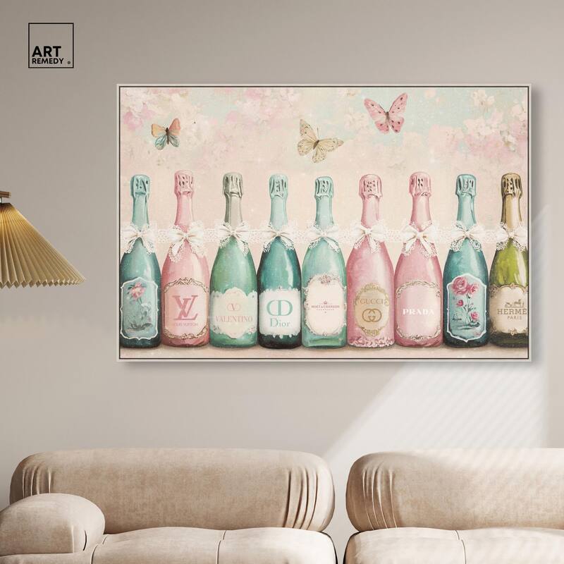 Champagne Mint and Pink Canvas by Art Remedy