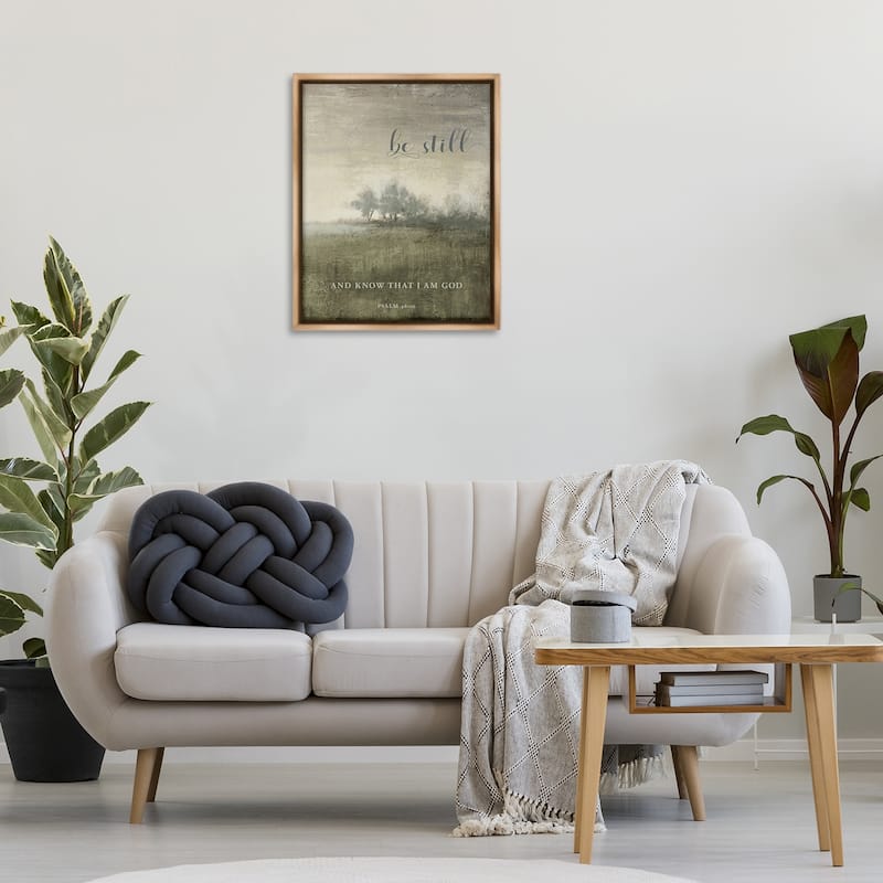 Stupell Be Still over Rustic Landscape Framed Floater Canvas Wall Art Design By John Spaeth