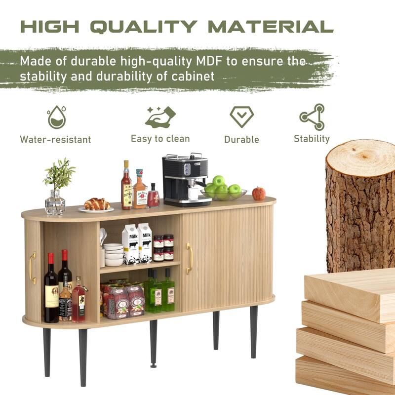 VEIKOUS Buffet Cabinet with Anti-Tipping Design, Sturdy MDF Storage Sideboard with Curved Profile, Ample Space & Sliding Doors