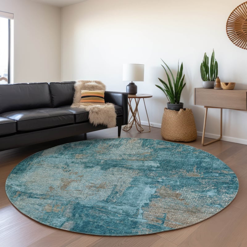 Premium Washable Super Soft Abstrct Flair Mayfield Rug - Teal - 8' x 8'