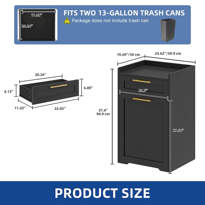 Moasis Double Pull-Out Trash Can Cabinet with Drawer, 2×13 Gallon Kitchen Trash Bin Cabinet