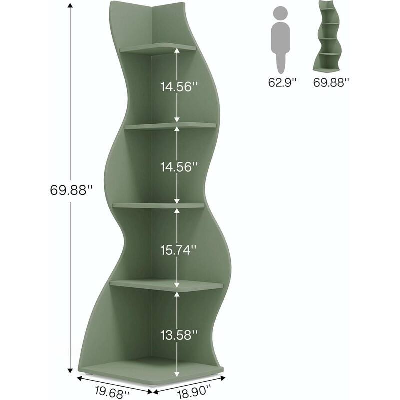5-Tier Corner Wall Bookshelf - Storage Rack and Plant Stand