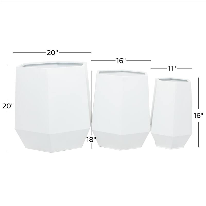 Metal Geometric Hexagon Indoor Outdoor Planter - Set of 3 White, Black, Gray - CosmoLiving by Cosmopolitan