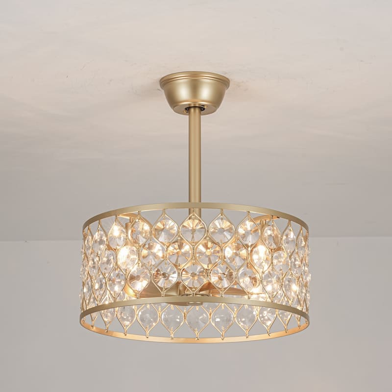 4-Light Luxury Crystal Gold Ceiling Fan Light with Remote for Living Room - 18.5 in. W x 7.9 in. H - 18.5 in. W x 7.9 in. H - Gold - Hardwired