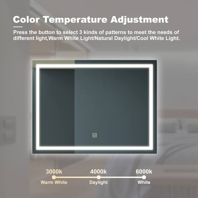 Bathroom LED Cosmetic Mirror with 3 Adjustable Color Temperatures
