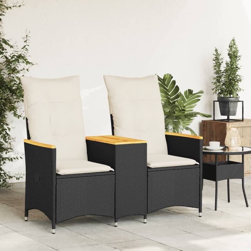 vidaXL Reclining Patio Sofa 2-Seater with Table Loveseat Furniture Poly Rattan - 23.2 x 51.2 x 36.2 in