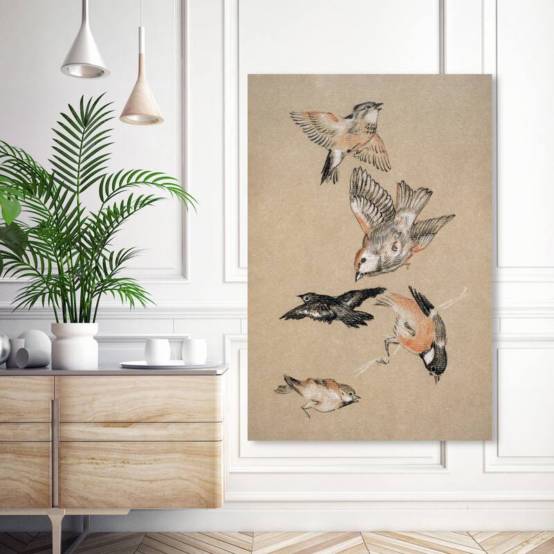 Wynwood Studio Canvas Animals Finches Brown and Tan Rustic Wall Art Canvas Print - 54 x 36