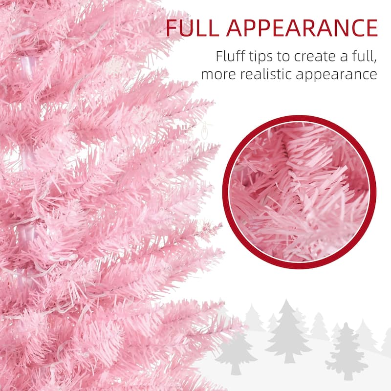 HOMCOM 7' Tall Pre-Lit Slim Noble Fir Artificial Christmas Tree with Realistic Branches, 200 Warm White LED Lights and 499 Tips