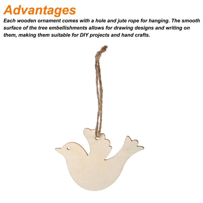 20 Pcs Wooden Christmas Ornaments Paintable Wooden Dove Crafts