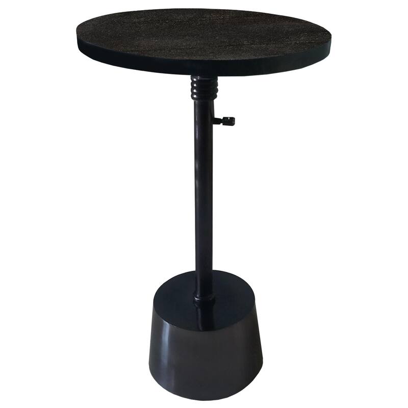 Toki Aluminum Frame Round Side Table with Marble Top and Adjustable Height, Black