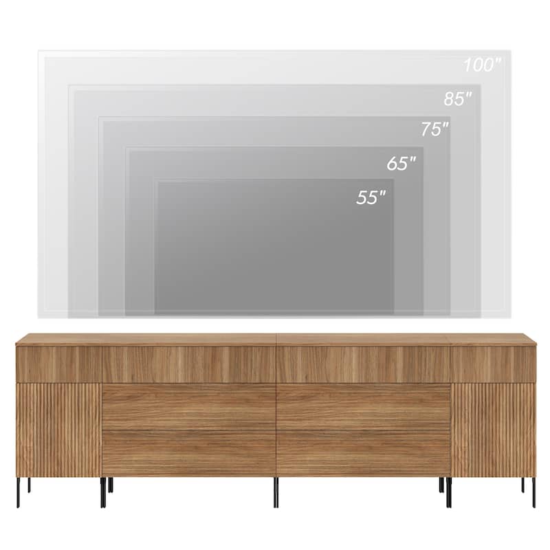 94.5" Long Modern Reeded Dresser TV Stand With Drawers, Entertainment Center With Charging Station