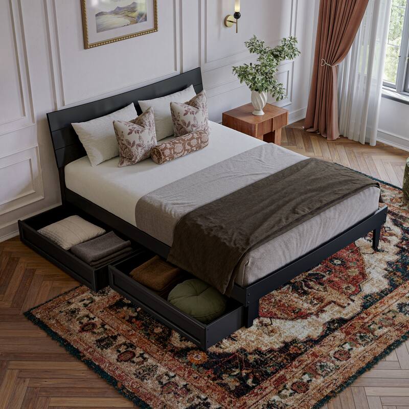 Phoenix Wood Platform Bed with Storage Drawers