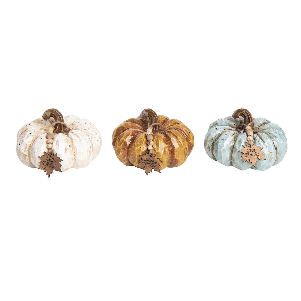 Transpac Resin Glitz Pumpkin w/Tag Set of 3 Fall/Harvest Home Decorations