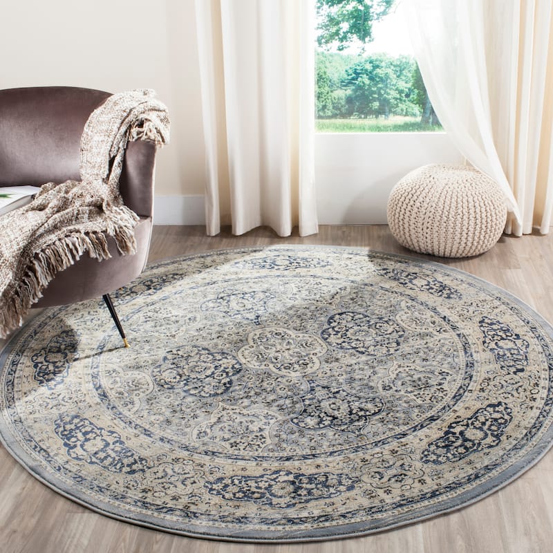SAFAVIEH Vintage Distressed Boho Irma Oriental Rug - 6'7" Round - Light Blue/Ivory