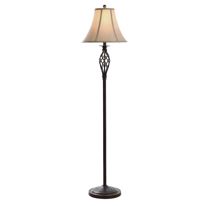 StyleCraft Barclay Brass Table and Floor Lamp Set - White Silk Shade (Set of 3)