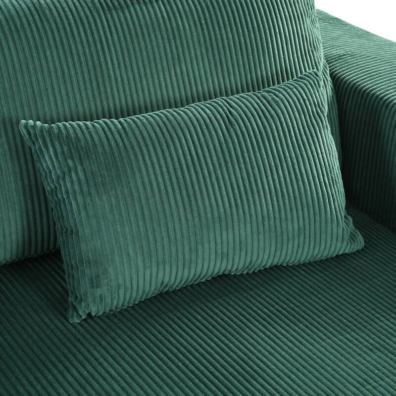 86.6" Corduroy Sofa Bed with Split Lounger & Pillows