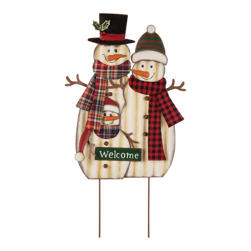 Glitzhome 30"H Metal Christmas Snowman or Gnome Family Yard Stake - Snowman Family
