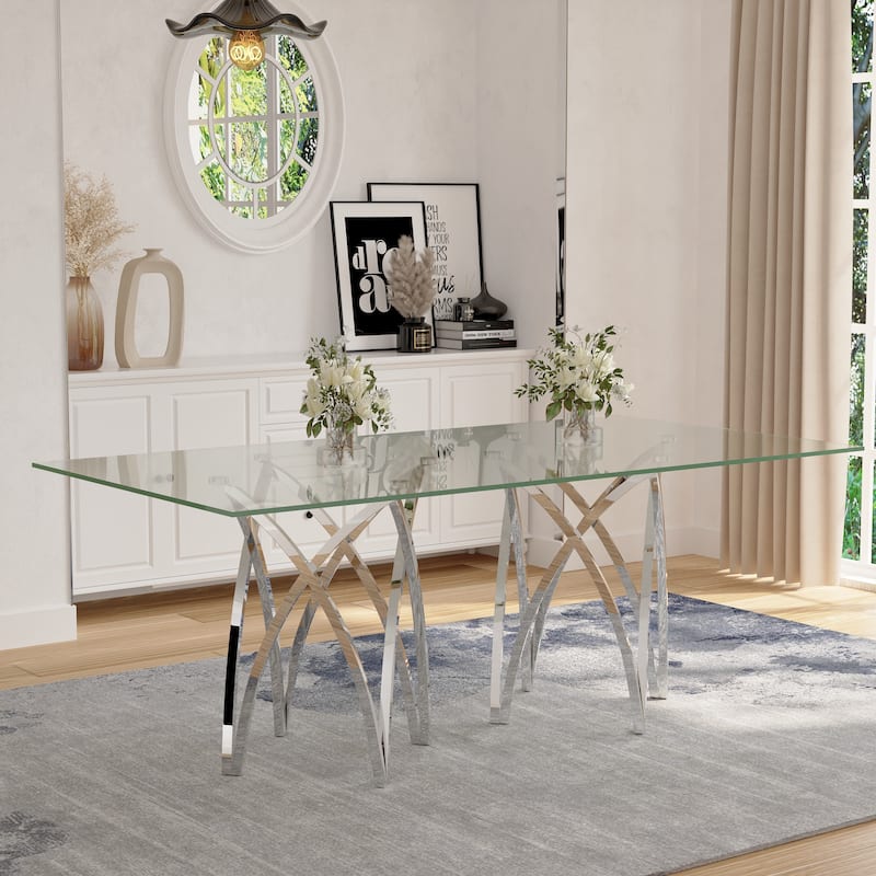 Luxurious Clear Tempered Glass Dining Table Set with Heavy Duty Dining Chairs