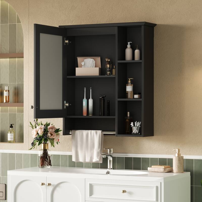 24-inch 3-in-1 Bathroom Mirror Cabinet - Wall Mounted Medicine Cabinet with Adjustable Shelf & Tower Bar, High-Define Mirror