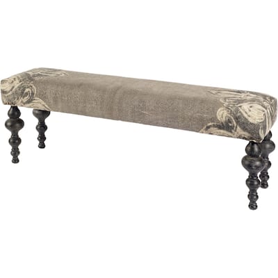 Alhambra Gray Fabric With Black Solid Wood Frame Accent Bench - 55"W x 14"D x 18"H
