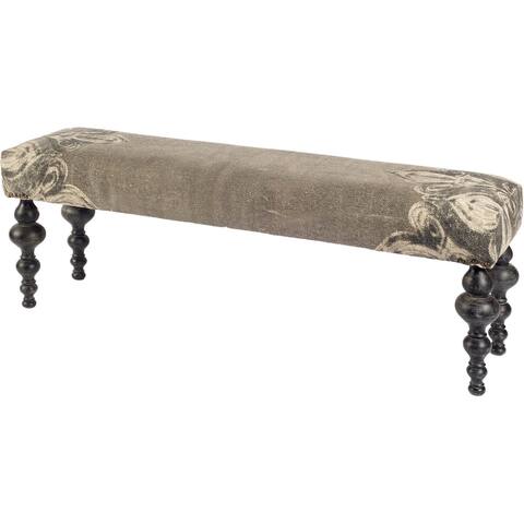Alhambra Gray Upholstered Seat w/ Black Solid Wood Legs Accent Bench - 55"W x 14"D x 18"H