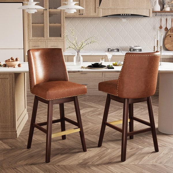 slide 2 of 54, Pellebant 30.6'' H Solid Wood Swivel Bar Stool with Back Brown-Setof2