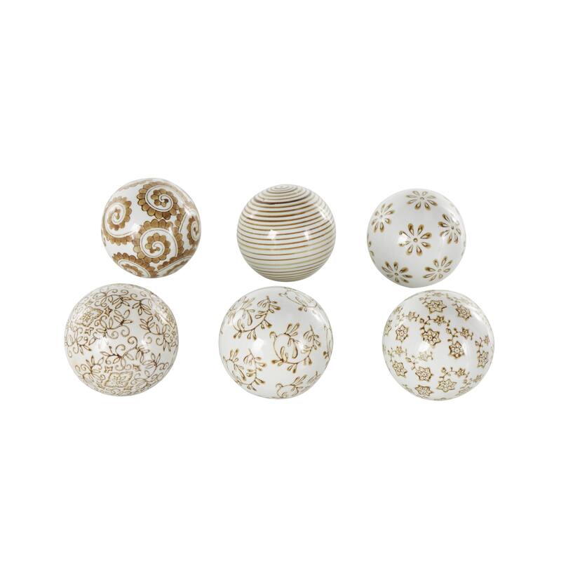 Ceramic Floral Glossy Orbs & Vase Filler with Varying Floral and Scroll Patterns - Set of 6 Black - Roche River Decor
