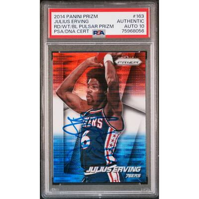 Julius Erving 2014 Panini Prizm Red White Blue Pulsar Card #163 Auto PSA 10 - 8'6" x 11'6"