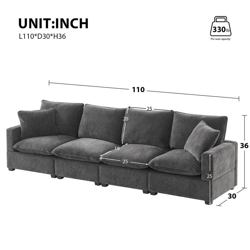 Modern Modular Sofa with Reconfigurable Chenille Seats and Pure Foam Cushions for Apartments and Homes or Offices